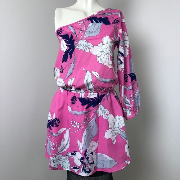 Yumi Kim Pink Floral One Shoulder Mini Dress Size S - Picture 2 of 12